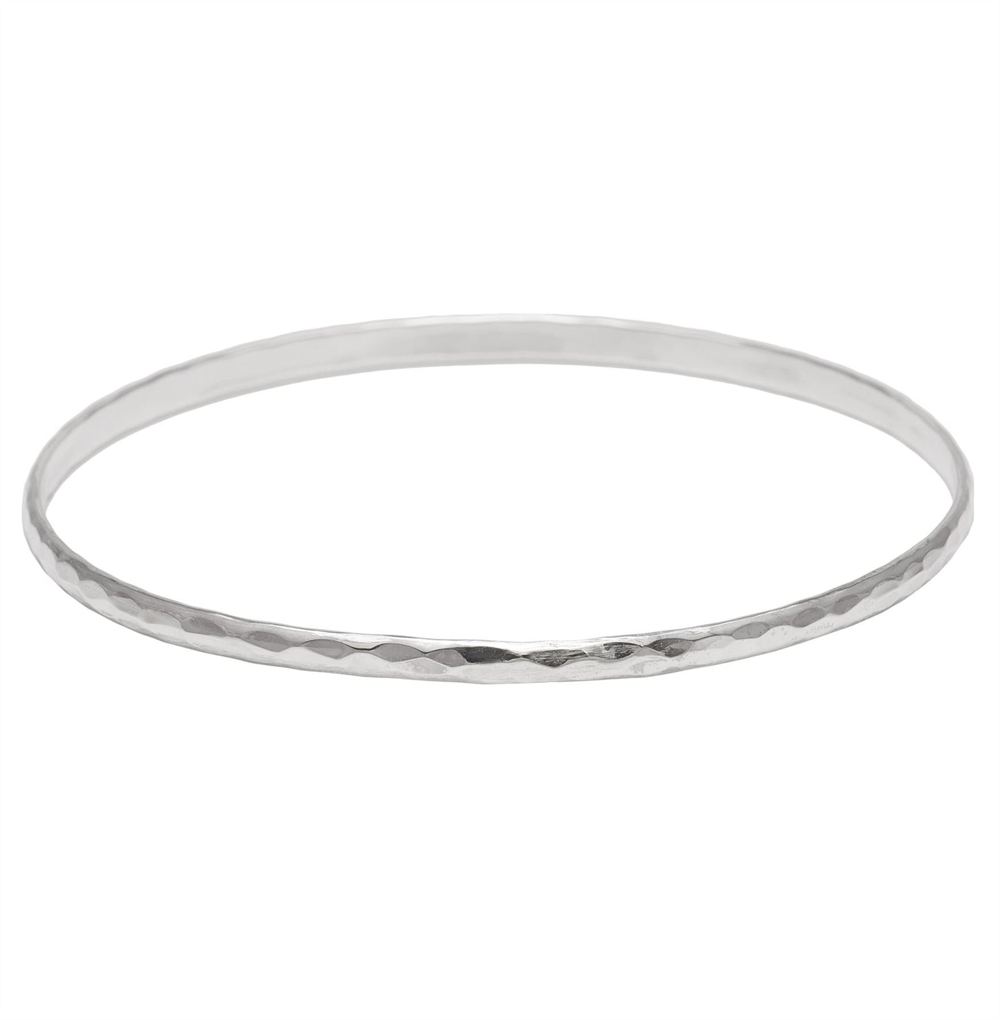 Sterling Silver Slim Hammered Bangle Bracelet - Silverly