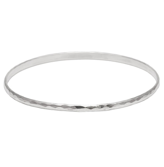 Sterling Silver Slim Hammered Bangle Bracelet - Silverly