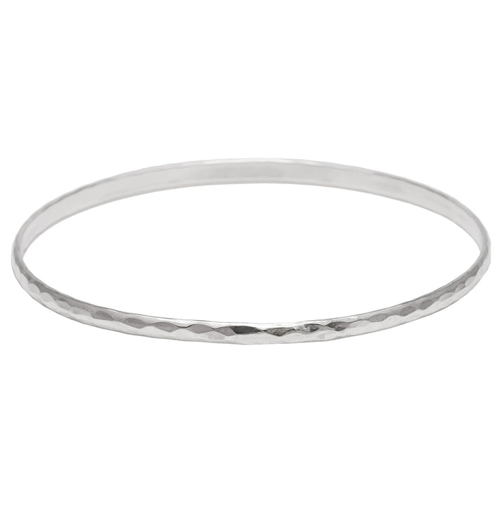 Sterling Silver Slim Hammered Bangle Bracelet - Silverly