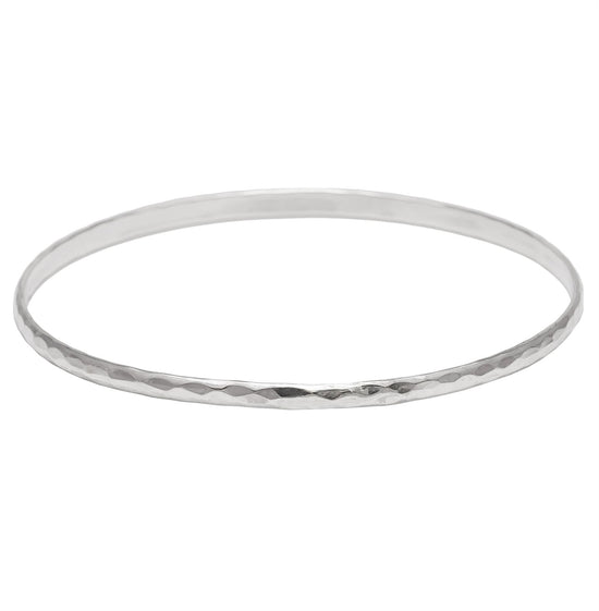 Sterling Silver Thin Round Hammered Bangle Classic Stackable Design