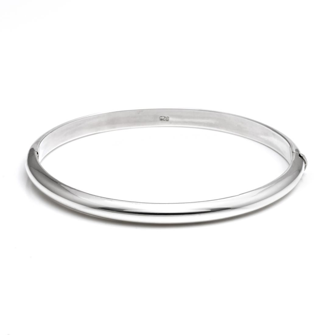 Sterling silver classic round hinged bangle — D-shape polished stacking bracelet