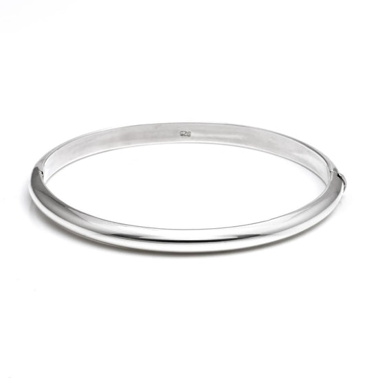 Sterling Silver 5 mm Classic  Round Hinged Bangle Curved Flat Band