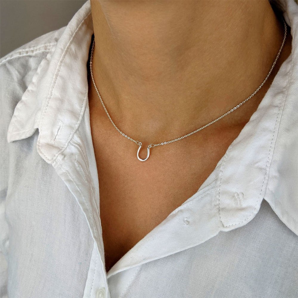 
                  
                    Sterling Silver Simple Elegant Lucky Horseshoe Pendant Chain Necklace
                  
                