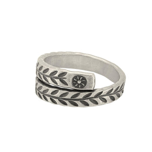 
                  
                    Karen Hill Tribe Silver Ring Overlapping Engraved Leaf Sun Motif
                  
                