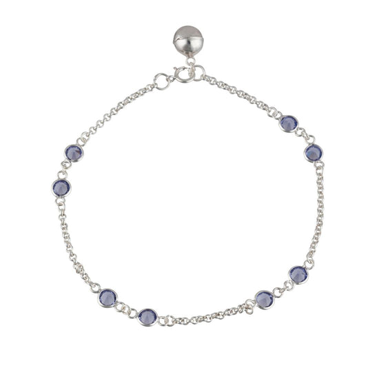 Sterling Silver Blue Cubic Zirconia Ankle Bracelet Chain Bell Anklet