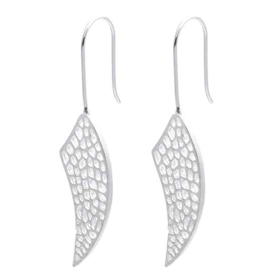 Sterling Silver Satin Finish Modern Filigree Angel Wing Earrings