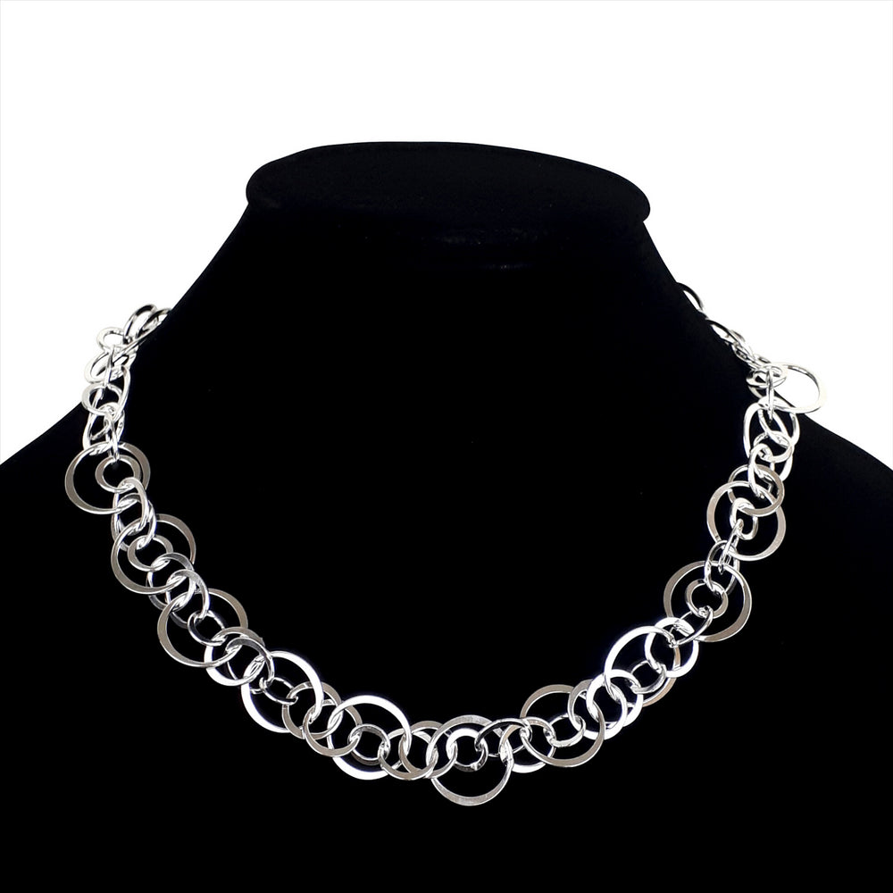 
                  
                    Sterling Silver Statement Interlocking Circles Modern Chain Necklace
                  
                