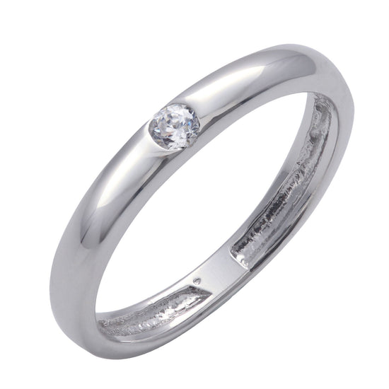 Sterling Silver Cubic Zirconia Solitaire Flush Band Ring - Silverly