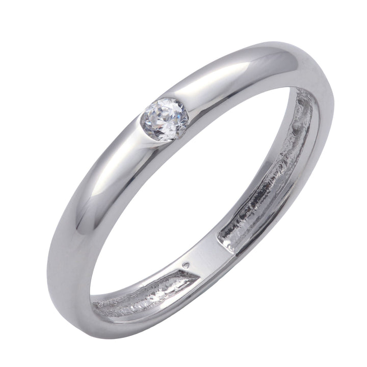 Sterling Silver Cubic Zirconia Solitaire Flush Band Ring - Silverly