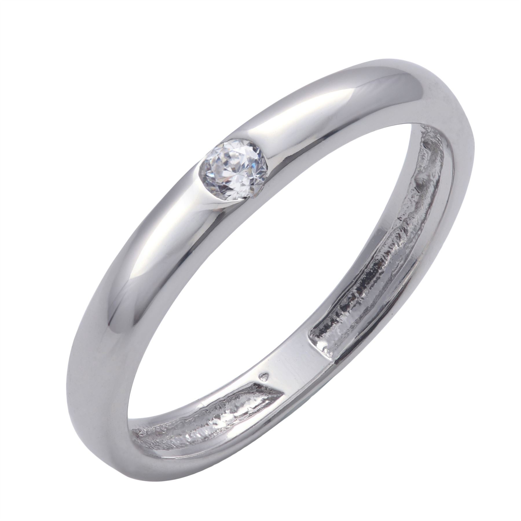 Sterling Cubic Zirconia Flush Set Solitaire Stackable Band Ring