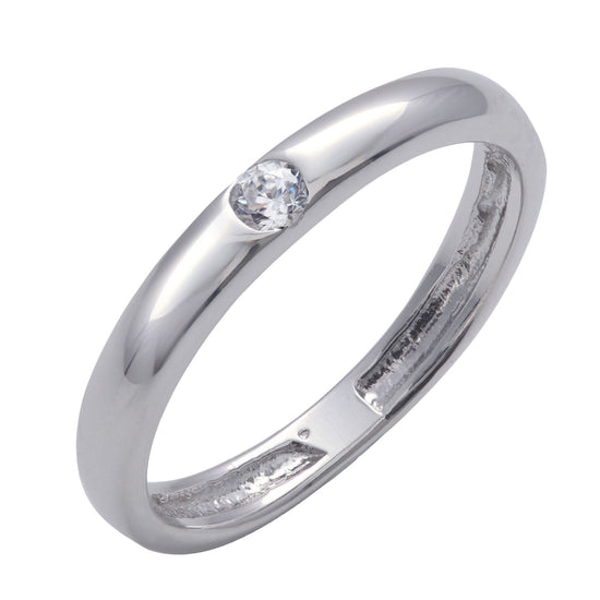 Sterling Silver Cubic Zirconia Flush Set Solitaire Stackable Band Ring
