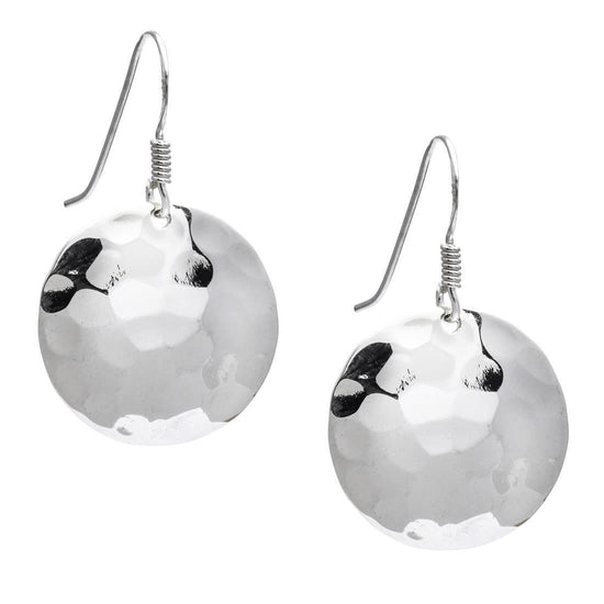 Sterling Silver Minimalist Round Hammered Disc Dangle Earrings