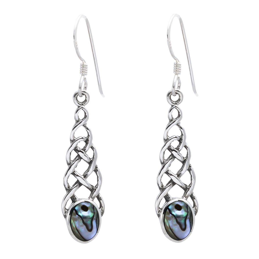Sterling Long Celtic Knot Earrings Abalone Birthstone Gift