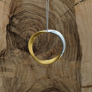 
                  
                    Brushed Gold Plated 925 Silver Large Curved Circle Pendant Necklace
                  
                