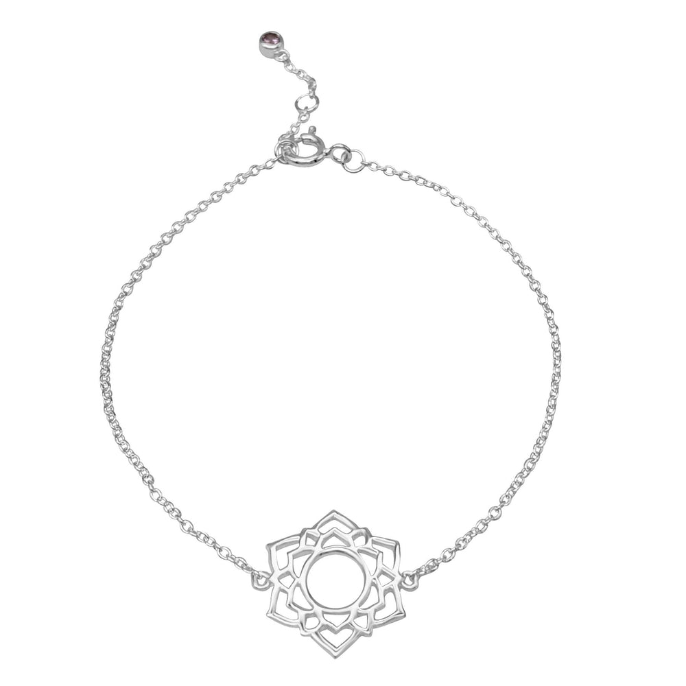 Sterling Silver Cut-Out Crown Chakra Thin Cable Chain Bracelet