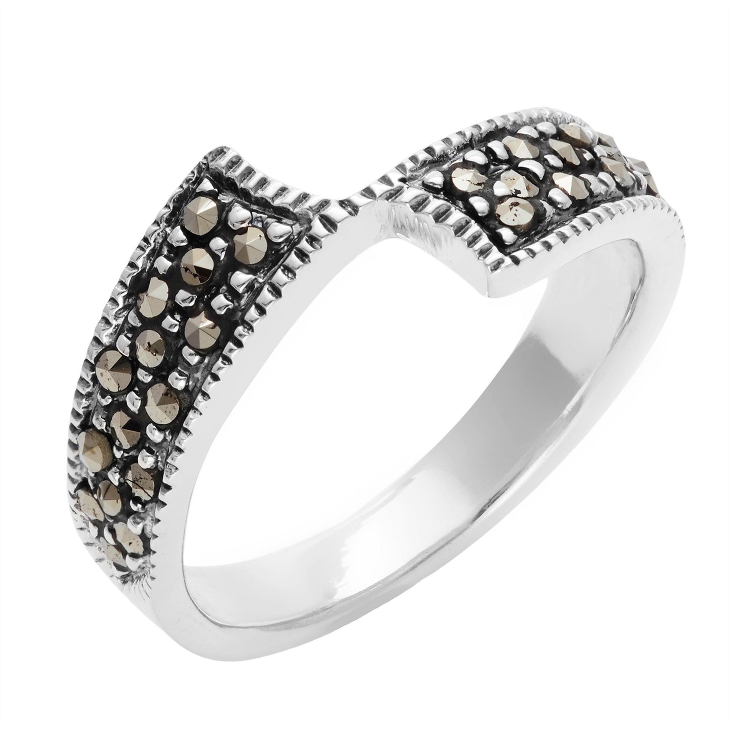
                  
                    Sterling Silver Marcasite Art Deco Band Vintage Style Bypass Ring
                  
                