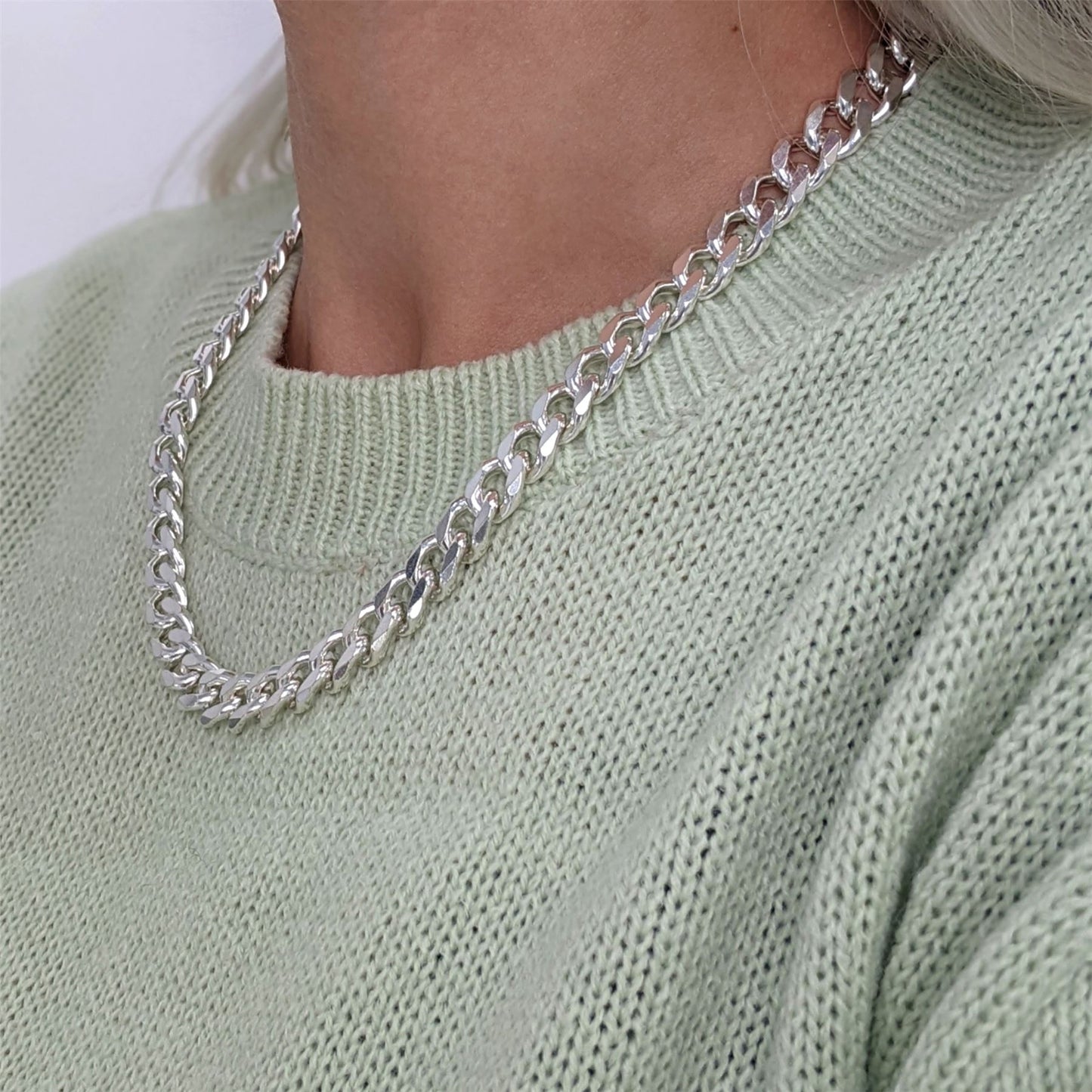 
                  
                    Sterling Silver Chunky Necklace 10 mm Thick Curb Chain
                  
                