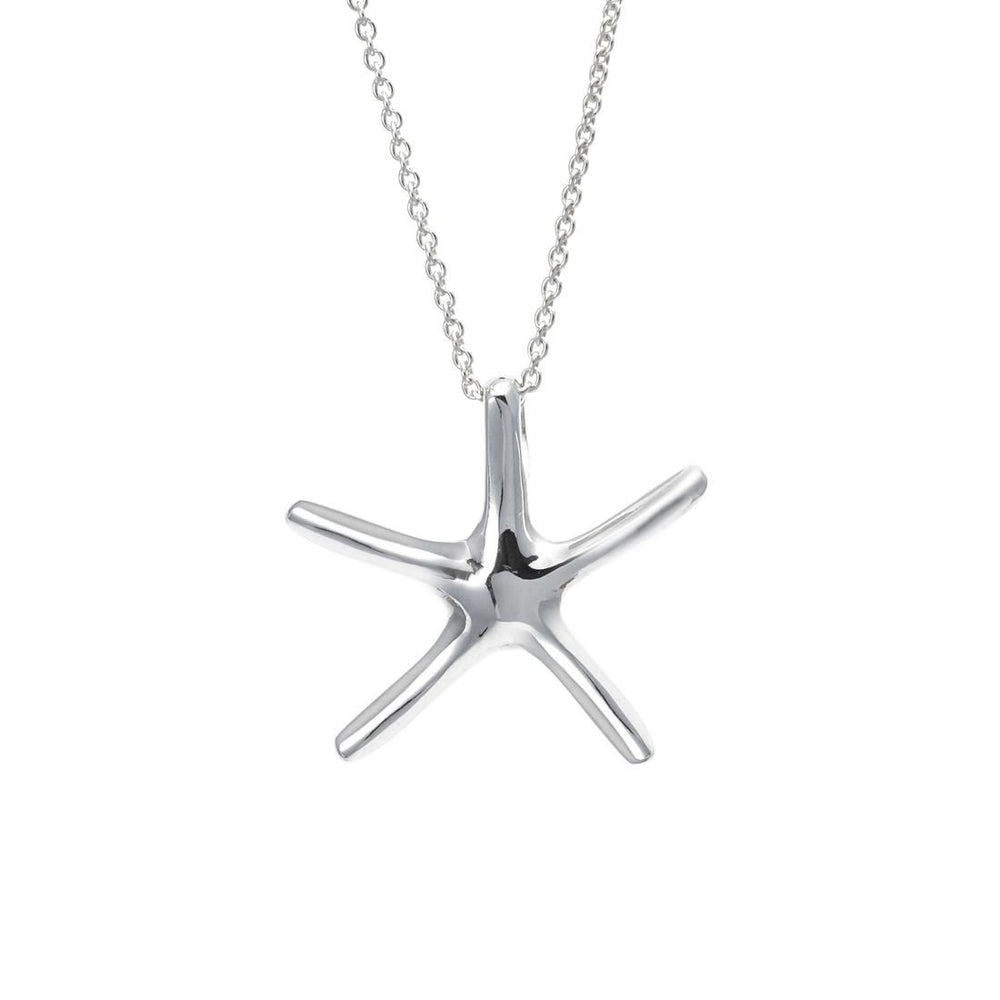 Sterling Silver Simple Starfish Pendant Necklace With Curb Chain