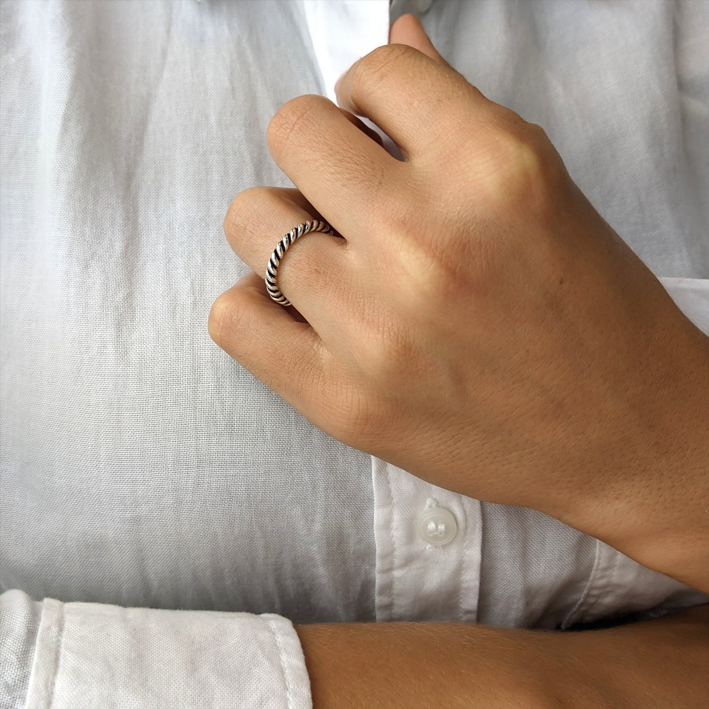 
                  
                    Sterling Silver Chunky Simple Classic Twisted Rope Band Stackable Ring
                  
                