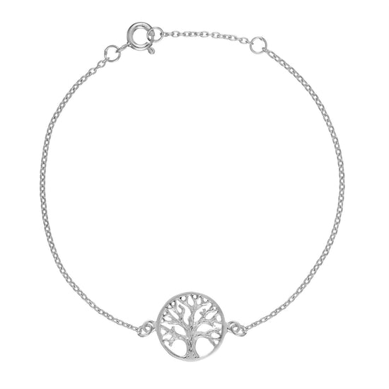 Sterling Silver Round Celtic Tree of Life Bracelet Thin Cable Chain