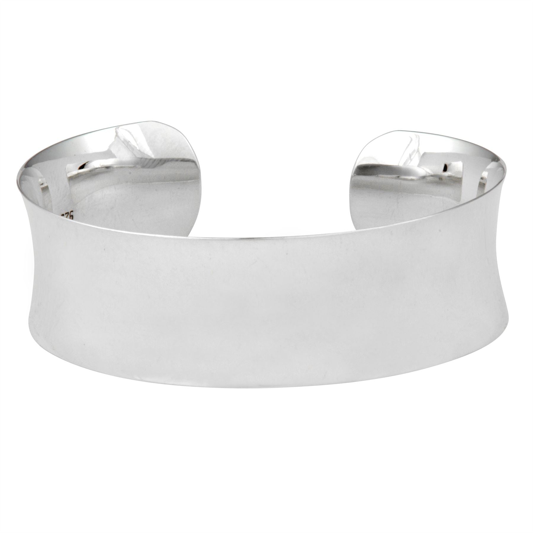 Sterling Wide Polished Concave Cuff Bangle Adjustable Bracelet