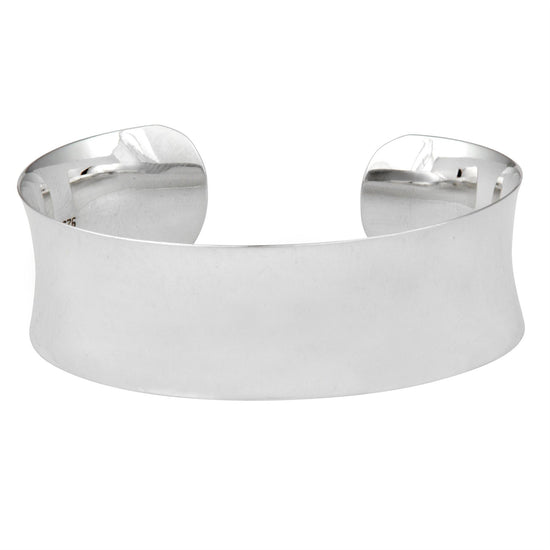 Sterling Silver Wide Polished Bangle Adjustable Concave Cuff Bracelet