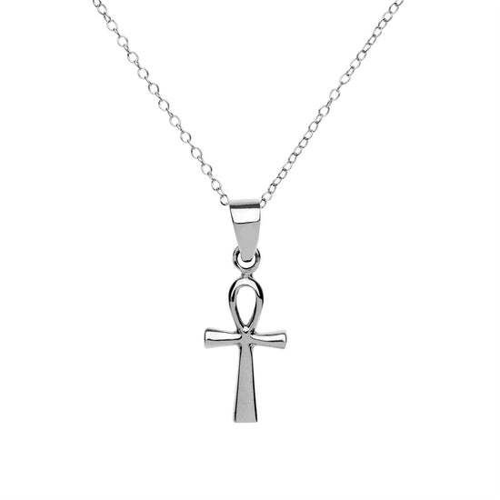 Sterling Silver Small Chunky Egyptian Ankh Cross Pendant Necklace