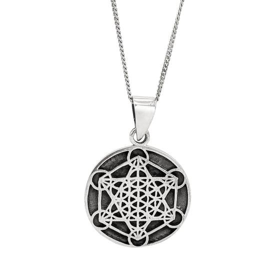 Sterling Silver Metatron's Cube DIsc Pendant Necklace - Coin Medallion