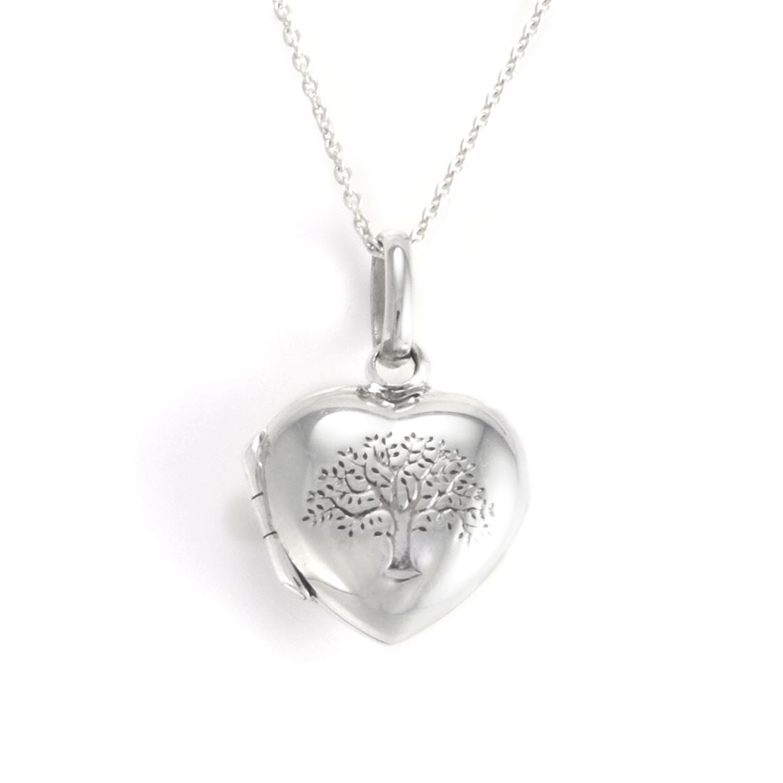 
                  
                    Sterling Silver Engraved Tree of Life Locket Pendant Heart Necklace
                  
                