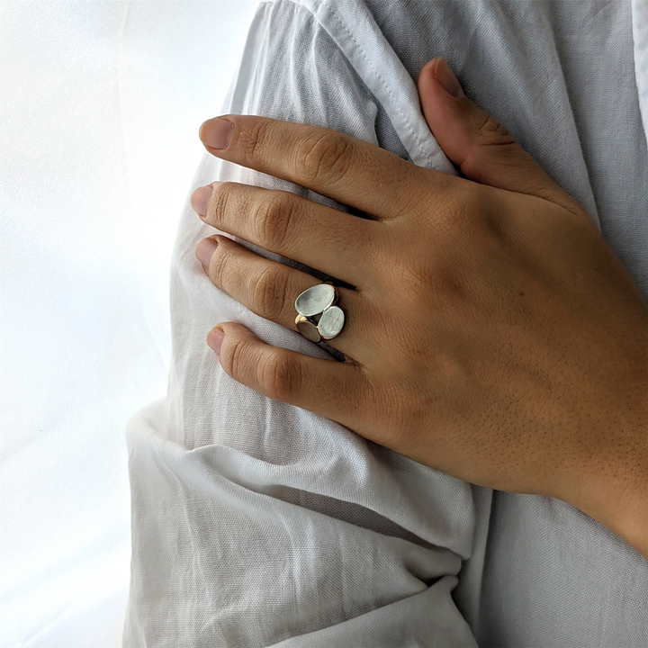 14K Rose Gold Plated Satin Sterling Silver Stones Ring - Silverly