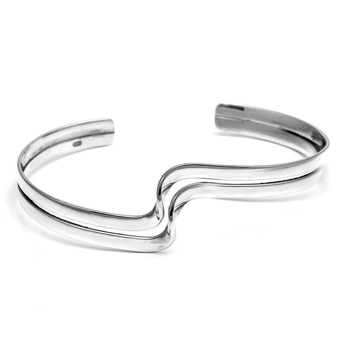 Sterling Wavy Double Row Cuff Bangle Twisted Ripple Bracelet