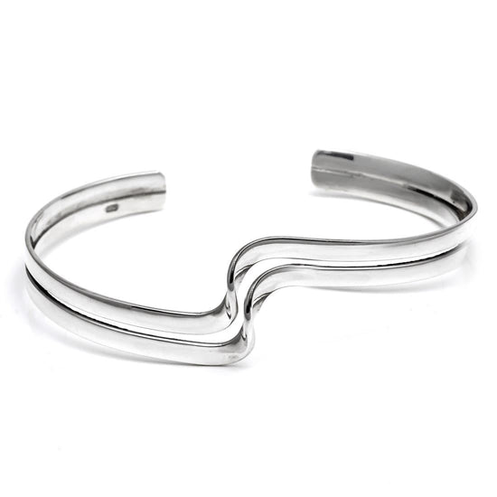 Sterling Silver Flat Double Row Twisted Band Twist Wave Cuff Bangle