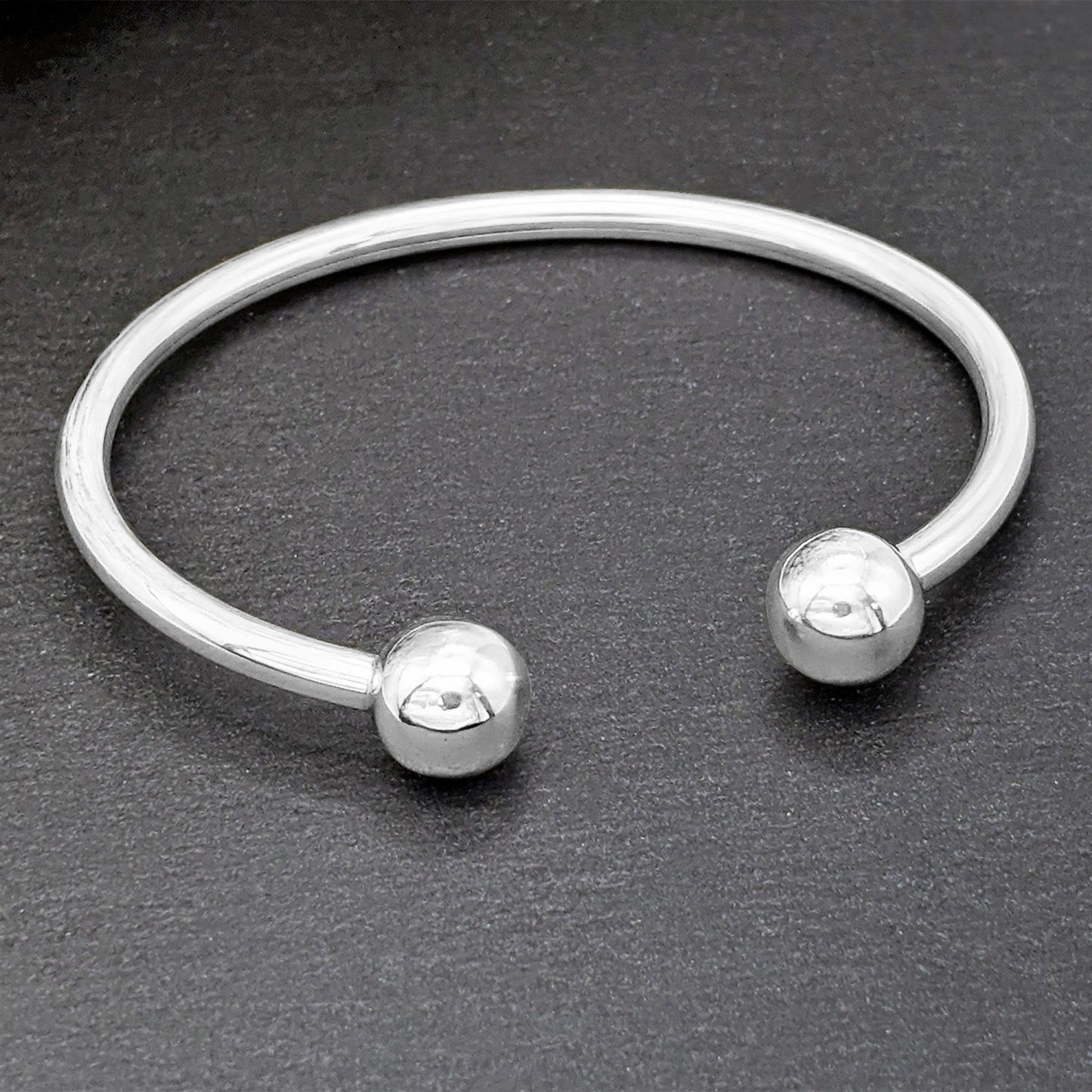 925 sterling silver torque bracelet — 4mm chunky tube bangle with ball ends