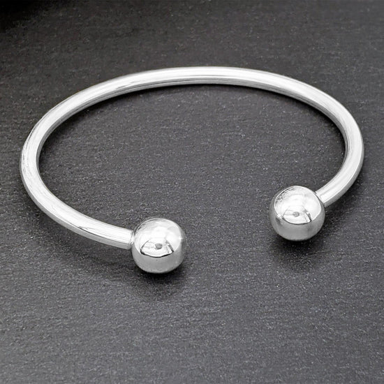 925 sterling silver torque bracelet — 4mm chunky tube bangle with ball ends