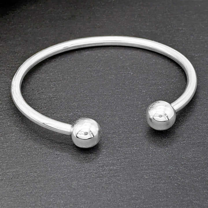 925 sterling silver torque bracelet — 4mm chunky tube bangle with ball ends