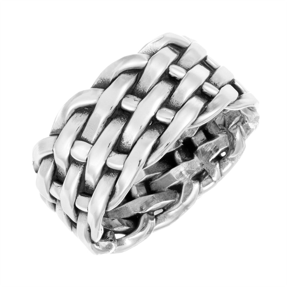 Sterling Silver Wide Woven Ring Chunky Braided Band for Couples