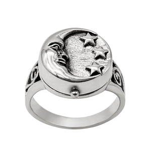 
                  
                    Sterling Silver Wiccan Gothic Moon & Stars Locket Signet Ring
                  
                