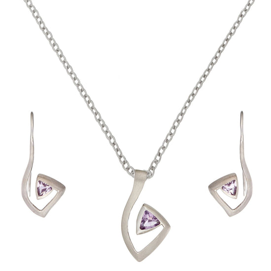 Sterling Silver Amethyst Modern Geometric Triangular Spiral Jewellery Set