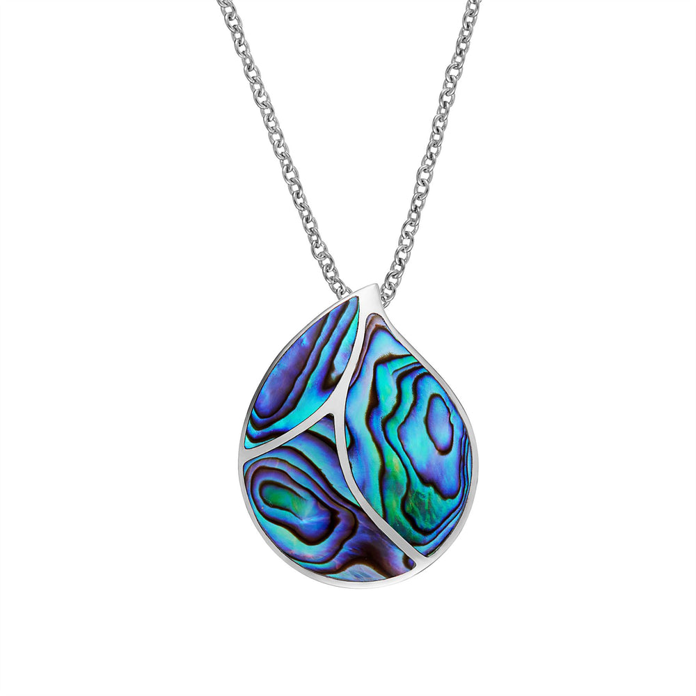 Sterling Silver Large Pear-Shaped Teardrop Abalone Pendant Necklace