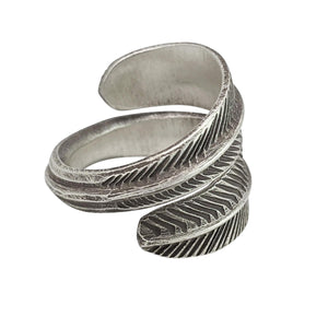 
                  
                    Karen Hill Tribe Silver Boho Wraparound Feather Leaf Ring
                  
                