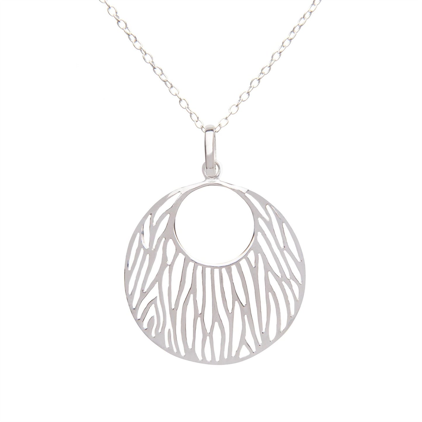 Sterling Silver Round Circle Textured Pendant Necklace - Silverly