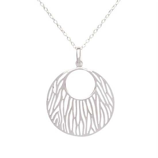 Sterling Silver Large Round Disc Cut-Out Pattern Pendant Necklace