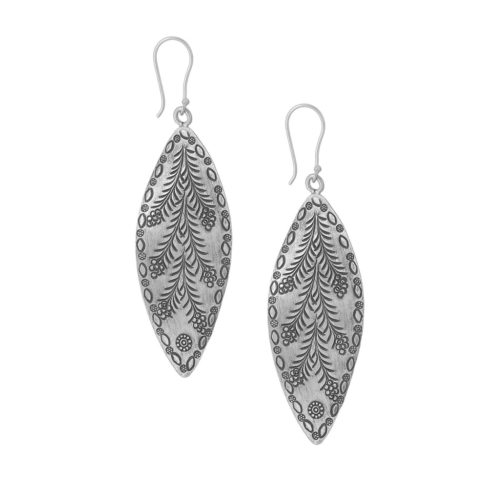 Karen Hill Tribe Silver Leaf Shaped Flower Motif Dangle Earrings