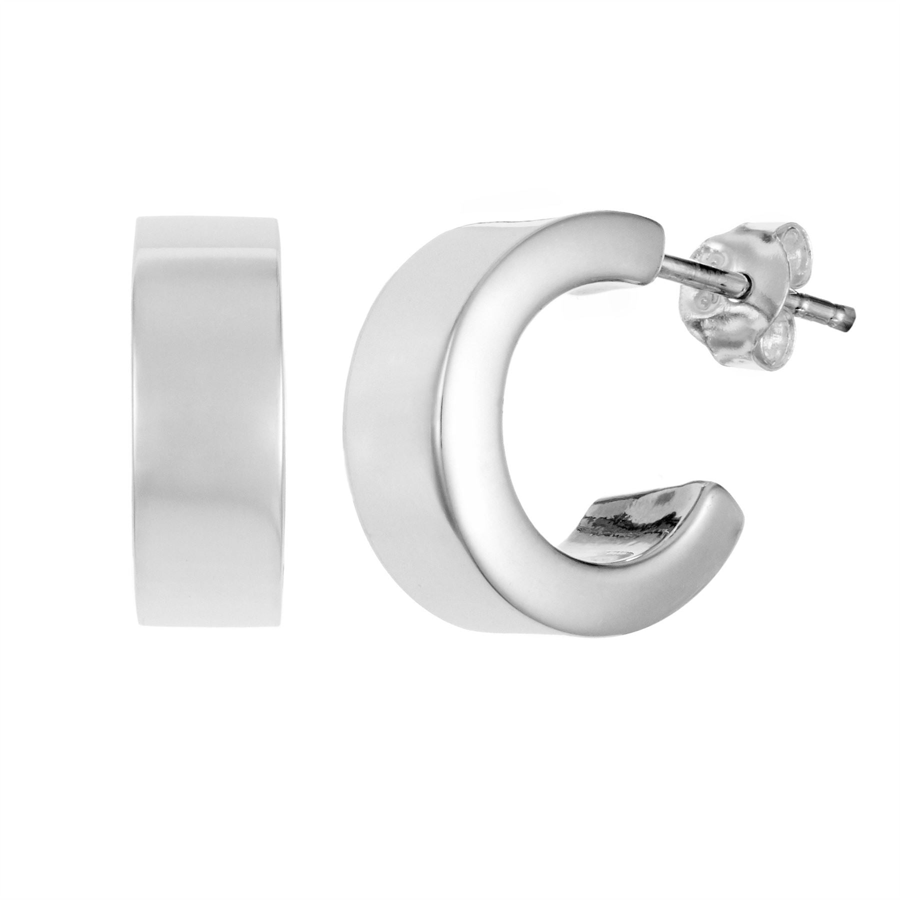 Sterling Small Flat Edge Hoop Earrings Simple Huggie Hoops