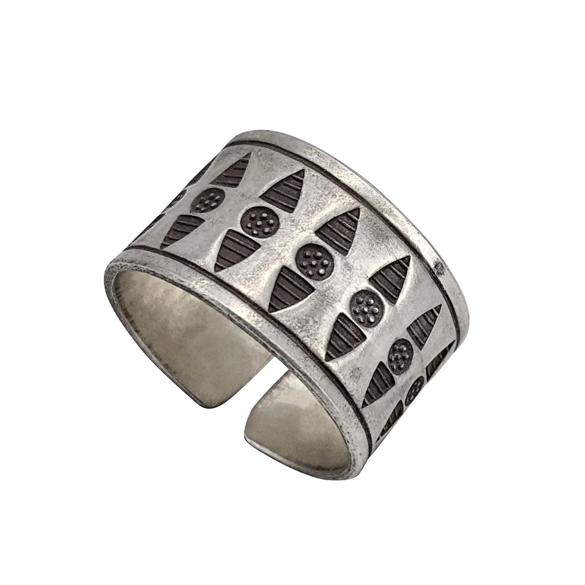 Hill Tribe Silver Wide Band Ring | Geometric Tribal Rings | Silverly