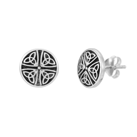 Sterling Silver Round Celtic Four Triquetra Trinity Knot Stud Earrings