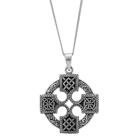 Sterling Silver Large Celtic Cross and Sailor's Knot Pendant - Medallion Necklace