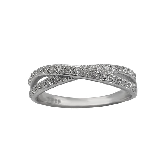 Sterling Silver Cubic Zirconia Criss-Cross Cage Ring Engagement Band