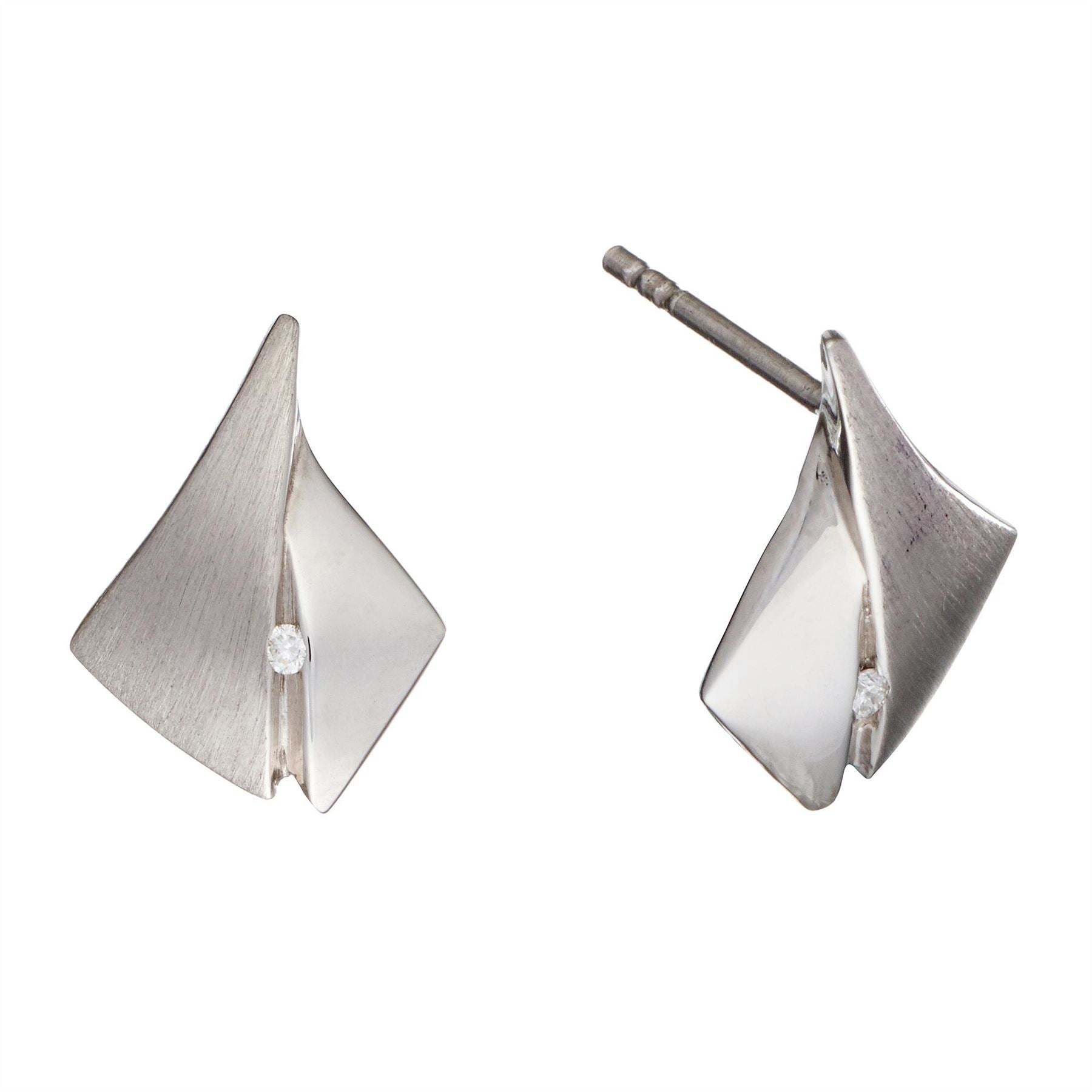 Sterling Origami Kite Stud Earrings Art Deco Diamond Studs