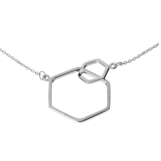 Sterling Silver Interlocking Double Hexagon Necklace Cable Chain
